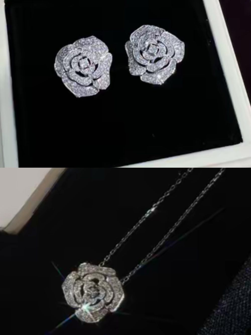 Diamond earrings and necklace set Platinum gold
